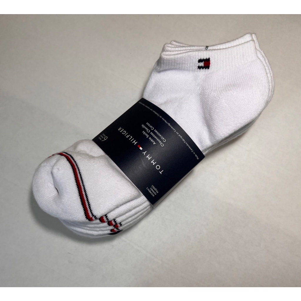 【美國代購】Tommy Hilfiger 經典LOGO短襪6件組-女-白色共12隻襪子)