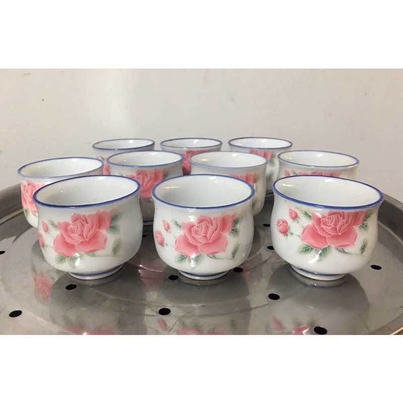 【二手】10個合售 粉紅 玫瑰 花 茶具 茶杯 泡茶 瓷器 茶碗 茶壺 茶道 水杯 杯子