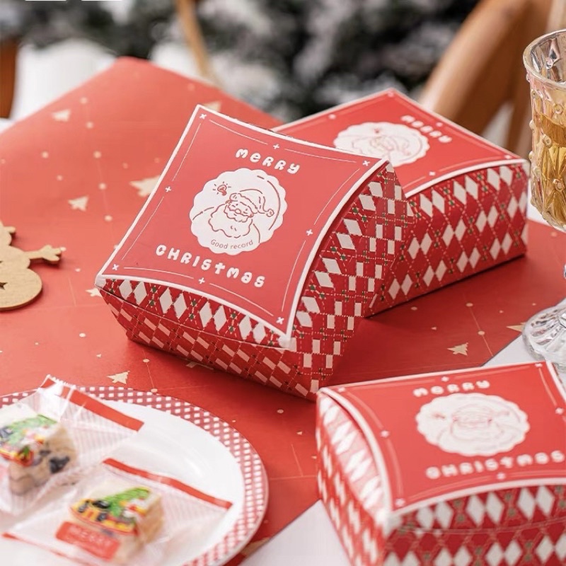 『Mi烘培』聖誕節菱格紋包裝盒 曲奇點心盒 點心盒 手工餅乾盒 包裝盒 牛軋糖 雪花酥 餅乾盒 糖果盒 聖誕節