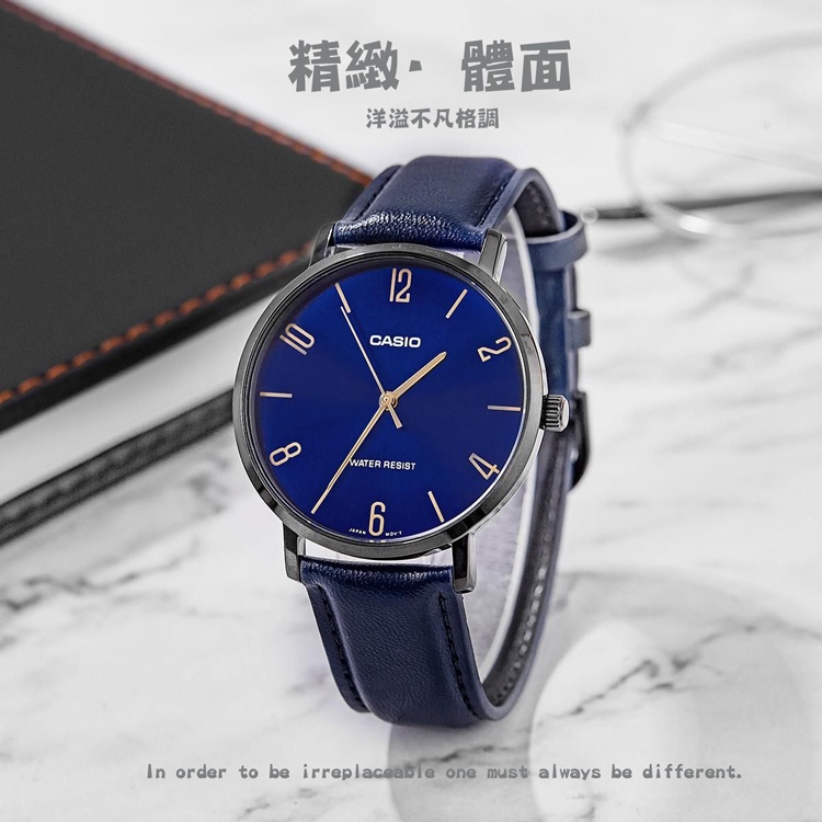 【WANgT】CASIO 卡西歐 MTP-VT01BL-2B 簡約設計大錶面皮腕手錶 商務 學生 指針 石英手錶 日系