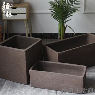 新品免運到府 花盆 落地花盆 粗陶盆 種植盆 水養盆 方形花盆墻角花箱正方形粗陶長款馬槽花盆種菜種植箱盆陽臺北歐風
