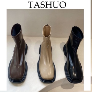 Image of TASHUO 超柔軟~隨性穿搭!方頭短筒靴秋冬切爾西瘦瘦靴百搭平底靴短靴女
