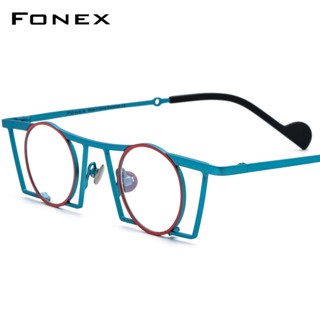 Fonex 鈦金屬眼鏡框男士彩色復古圓形方形眼鏡女士復古光學眼鏡 F85750