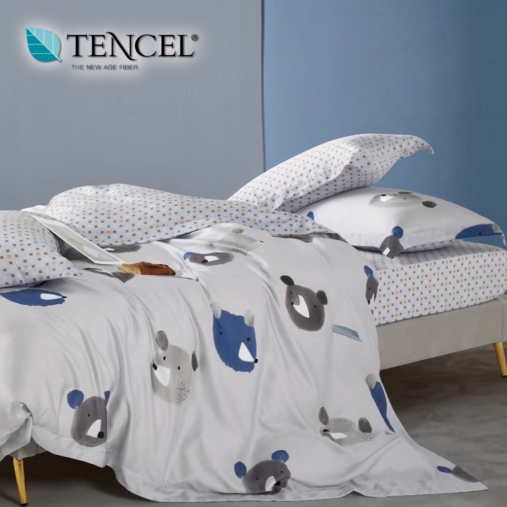 40支100%純天絲TENCEL【單人 雙人 加大 特大組合】規格可選  35公分  床包四件組 床罩七件組 追夢熊