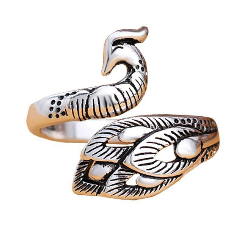 帶線神器創意復古開口孔雀戒指女民族風鳳凰做舊鉤針鉤毛線戒指環