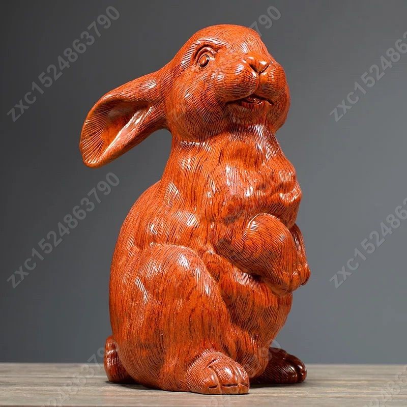 念慈阁木雕黑檀實木雕刻兔子擺件紅木十二生肖可愛兔家居客廳裝飾送禮工藝品
