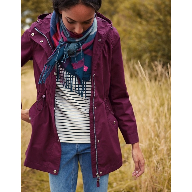 Miolla 英國品牌Joules 深紫色豹紋內裡防風防水腰間繫帶中長版外套 7