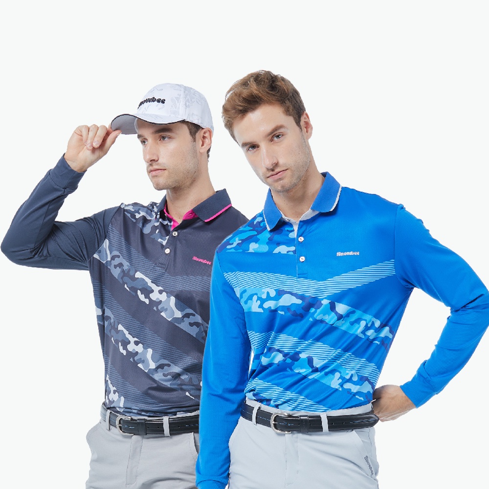 Snowbee Golf 迷彩長袖Polo衫(彈性合身 吸濕排汗 翻領修身速乾上衣 高爾夫球衣 健身 爬山 戶外 運動)