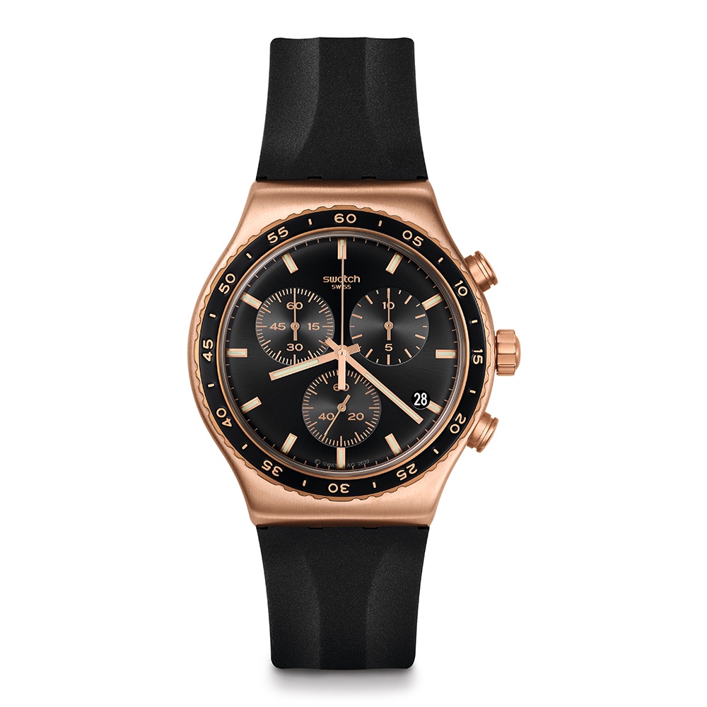 【SWATCH】Irony 金屬Chrono 手錶 STAIN SHEEN 緞光計時腕錶 43mm 瑞士錶 YVG410