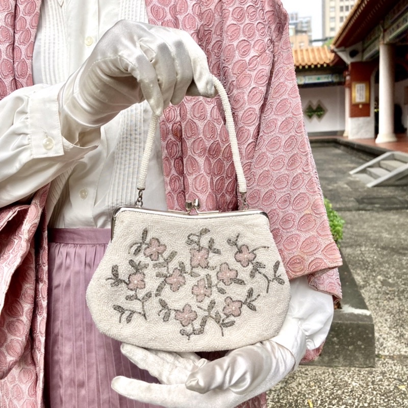 花花珠珠包日本古董包古物古著復古口金包手拿包