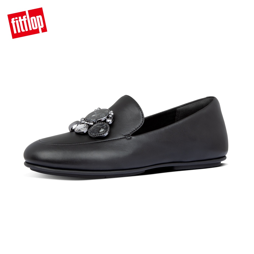 【FitFlop】LENA CLUSTER LOAFERS 復古風珠寶裝飾樂福鞋-女(黑色)