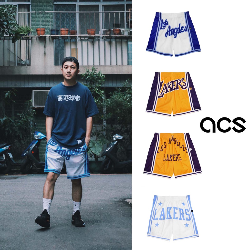 Mitchell &amp; Ness 短褲 NBA Lakers 洛杉磯湖人 Big Face 球褲 紫金 草寫 水藍四星