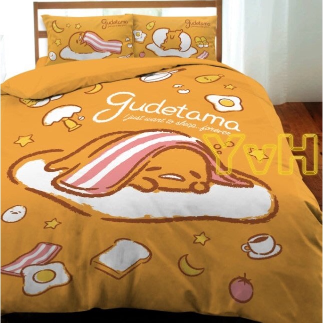 =YvH=單人床包 雙人涼被 蛋黃哥 臺灣製造 日本三麗鷗正版授權 Gudetama 床包枕套組 黃色