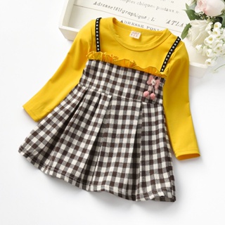 【HCCH】⭐台灣現貨⭐兒童維希格紋洋裝 裙子 長裙 復古 洋裝 玫瑰紅 粉色 黃色