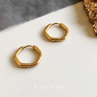 [FEGATO]簡約六角耳環-耳飾/六角/百搭/歐美/18K金/金色/鈦鋼/抗敏