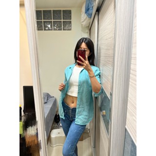 [ 二手 ] Uniqlo 藍綠色襯衫 袖口抓皺 長袖 休閒 <Ivy's home>