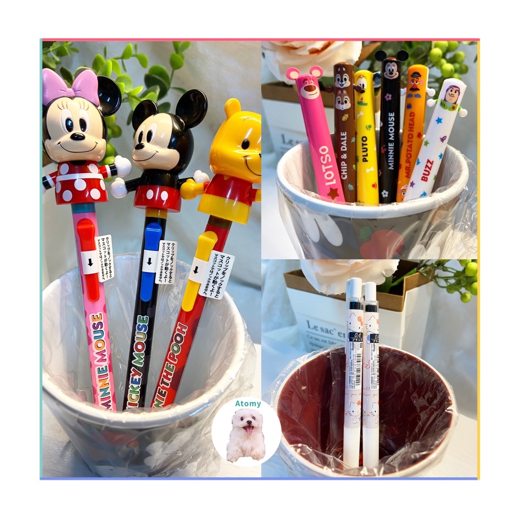 日本製 Disney 迪士尼按壓揮手原子筆 小熊維尼 米奇 米妮  mini 雙色(紅/黑)圓珠/兩色筆 動動筆