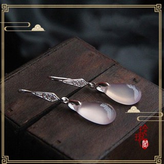 【玲瓏閣】天然粉水晶耳墜 s925純銀粉晶耳環 氣質復古風簡約長款耳墜 古裝 旗袍耳飾