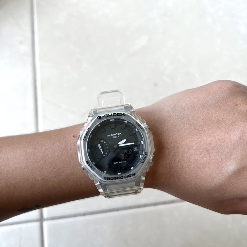 CASIO g-shock 八角農家橡樹 半透明 雙顯手錶GA-2100SKE-7A 二手極新 正品