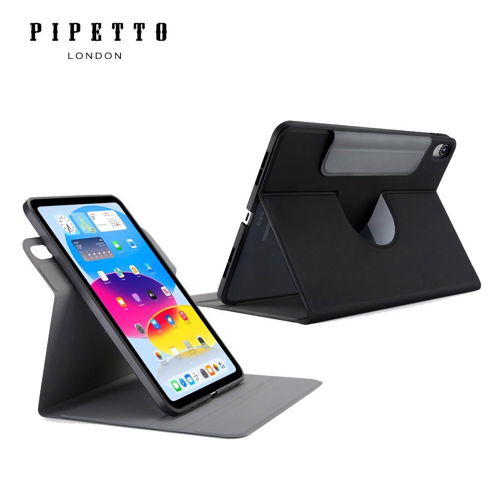 Pipetto iPad 第10代 10.9吋 Rotating Folio 可旋轉側翻皮套 - 黑色