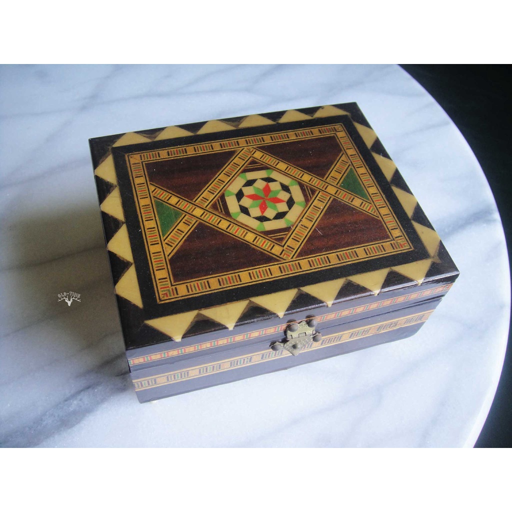 【老時光】早期二手西班牙拼木藝術音樂珠寶盒
