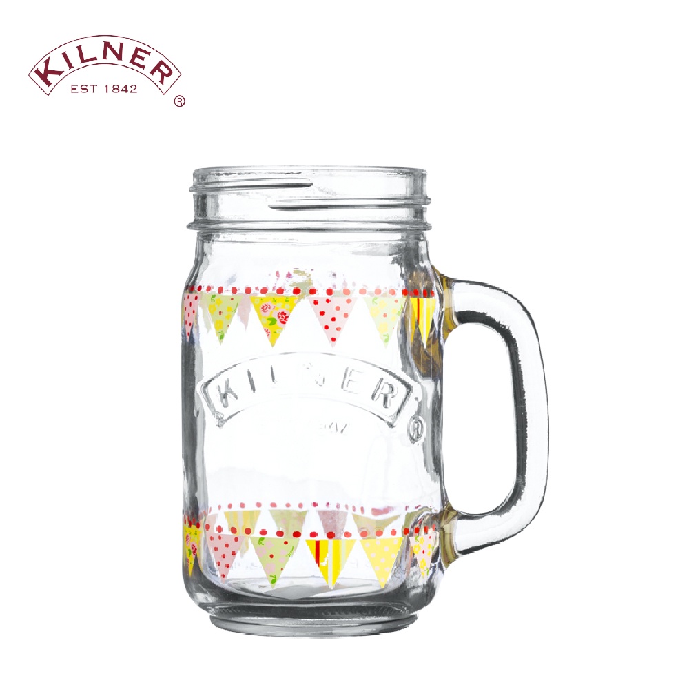 KILNER 英國品牌彩色塗鴉握把玻璃水杯400ml