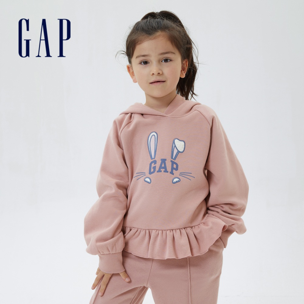 Gap 女童裝 Logo刷毛帽T 碳素軟磨系列-粉色(507848)