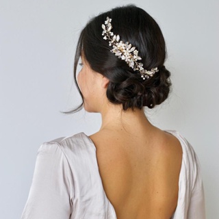 盤髮水鑽珍珠水晶髮梳新娘髮飾頭飾婚紗禮服凡妮莎飾品