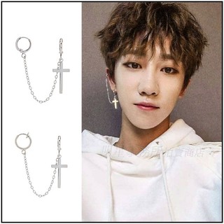 ❌免運❌ 韓國進口 ASMAMA正品 SEVENTEEN The 8 徐明浩 同款十字吊墜帶鏈雙針圓環耳環 耳夾耳環