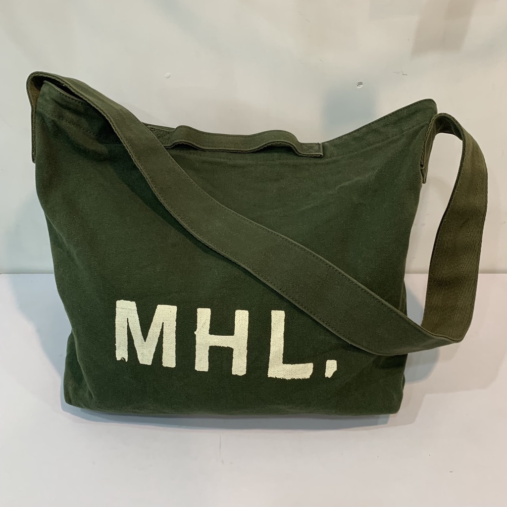 W 正品 日本名牌 MHL 二手 軍綠色 揹提兩用 帆布包 郵差包 肩背包 側背包 購物袋