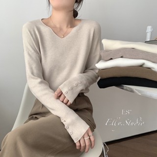 【Elly.Studio】好感女孩V領針織(黑/白/杏/駝/棕/燕麥)打底針織上衣