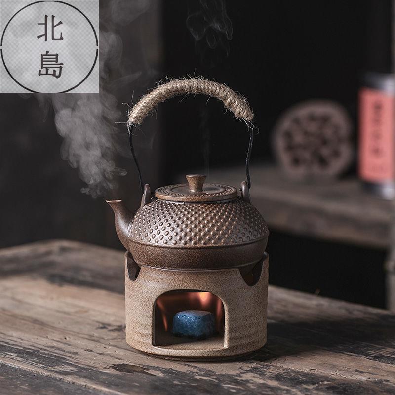 北島-煮茶壺 溫茶壺 手提粗陶茶具 烤奶壺 泡茶組 茶具 茶器 單壺 茶壺煮茶壺 仿柴燒提梁側把壺 復古 泡茶壺 單壺