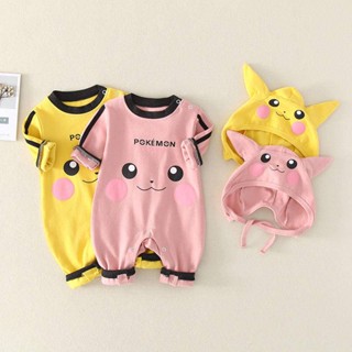 【現貨】BabyDream2019新款童裝春秋季皮卡丘卡通衣服男女寶寶哈衣爬服可愛外出服