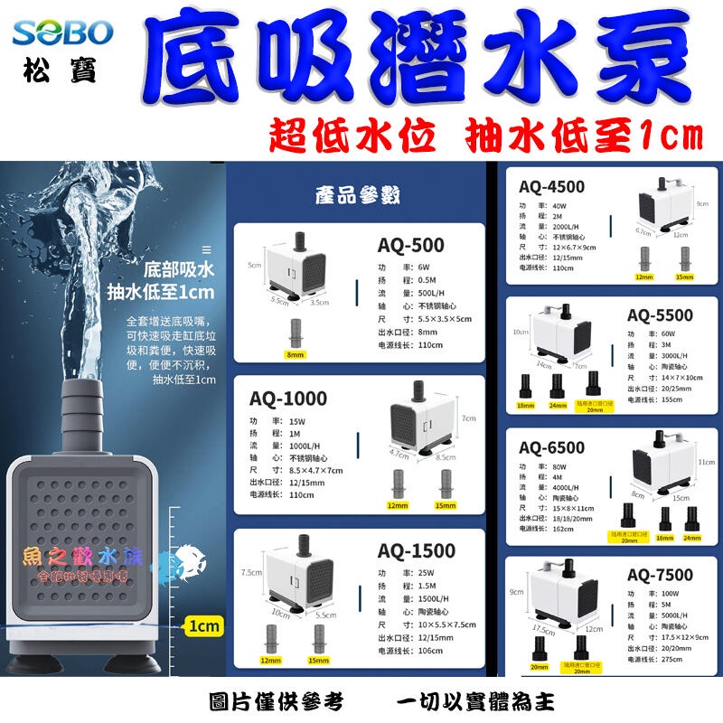 SOBO松寶【底吸潛水泵3000L~6000L】新品上市＊超低水位＊沉水馬達＊抽水馬達＊魚之歡