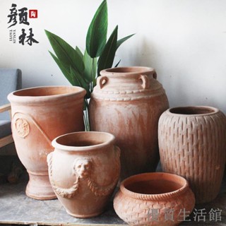 新品免運到府 花盆 落地花盆 粗陶盆 種植盆 水養盆 全尺寸復古紅陶花盆歐式田園大花盆土陶罐大號大口徑土陶盆大碼
