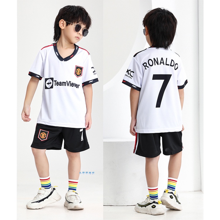 新款 RONALDO足球衣 童裝 曼聯比賽隊服 兒童足球衣 兒童曼聯 C羅 羅納爾多7號 客場 足球服 兒童足球衣