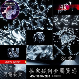 流量密碼 3D抽象幾何金屬質感紋理透明通道酒吧直播LED屏幕VJ視頻mov素材4K