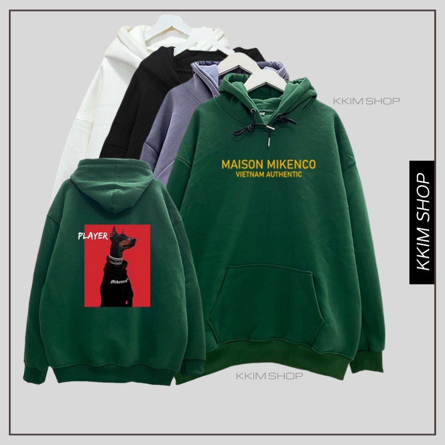 Maison MIKEN 男女連帽衫寬款中性運動衫棉氈材質狗圖案