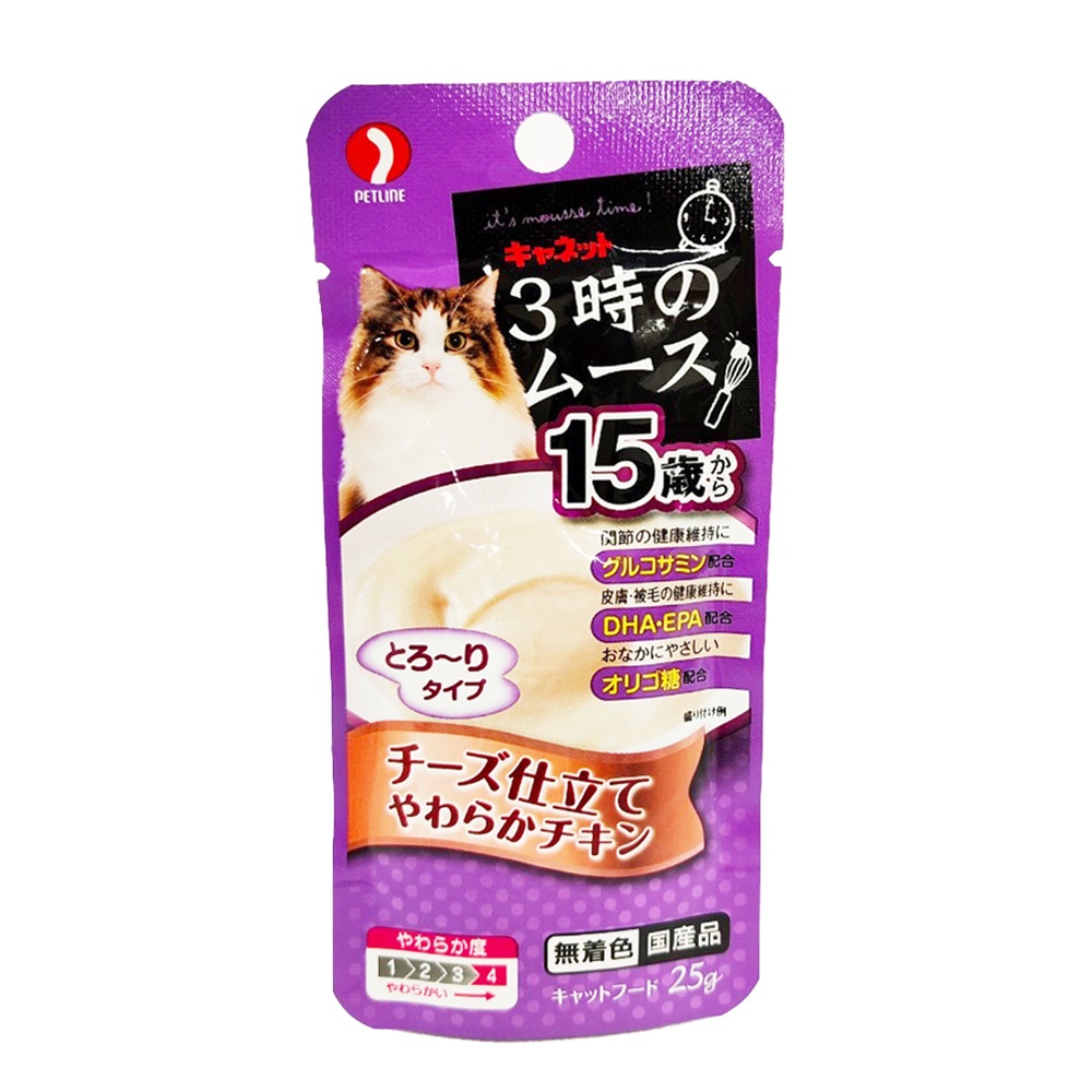 PETLINE 三時貓慕斯餐包 15歲以上 雞肉+起司 25g/包【Donki日本唐吉訶德】SM-21