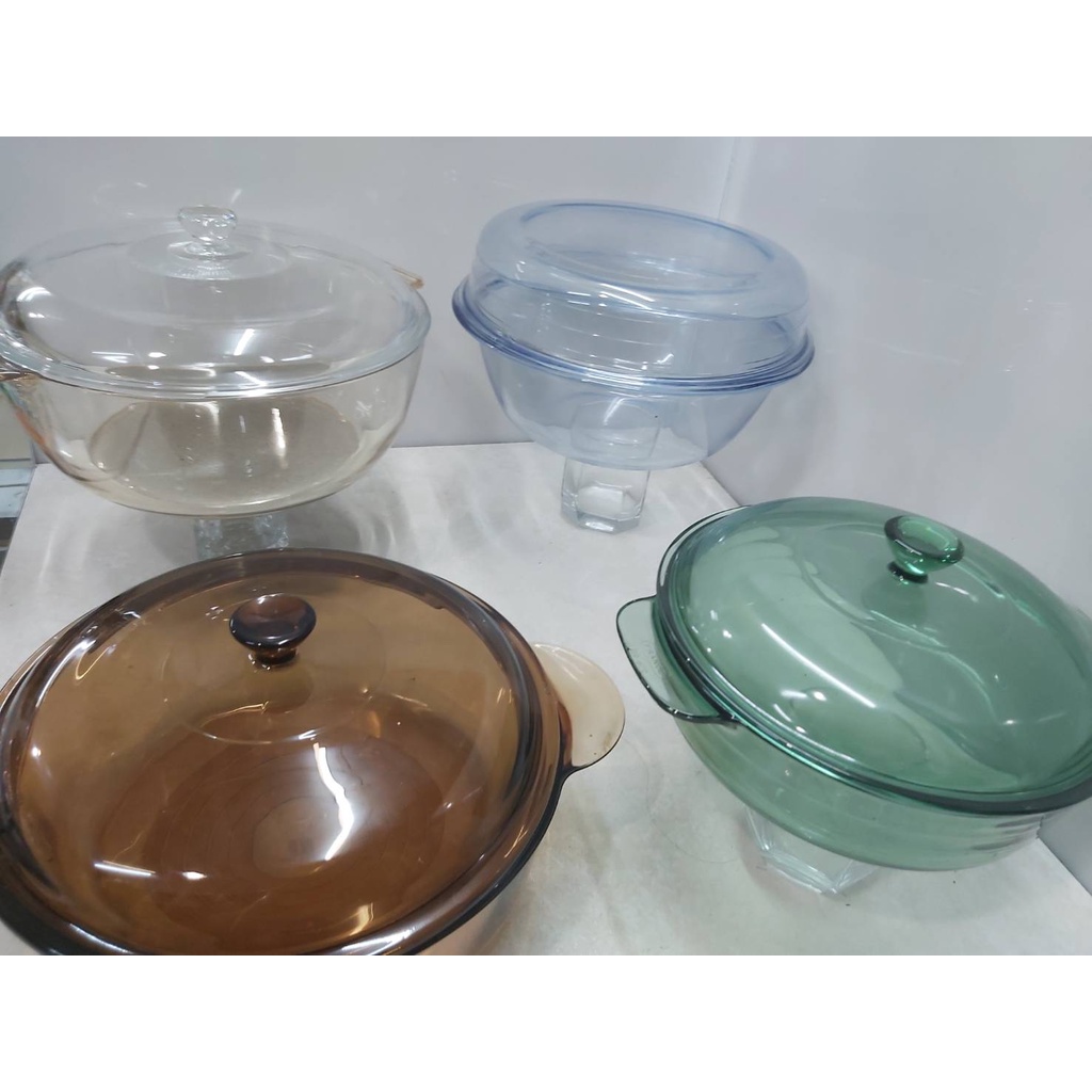 法國康寧玻璃鍋含蓋25*16cm*pan日本透明玻璃含蓋26.5*15cm适合電磁爐早期珍品綠色耐熱玻璃鍋e02