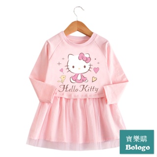 韓版春秋季新款女童洋裝寶寶洋氣公主裙子卡通kitty長袖網紗裙子洋裝