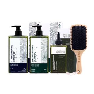 【Naturero植淨林】強健洗髮精400ml任2入+雙效頭皮平衡淨化液200ml 贈木柄髮梳