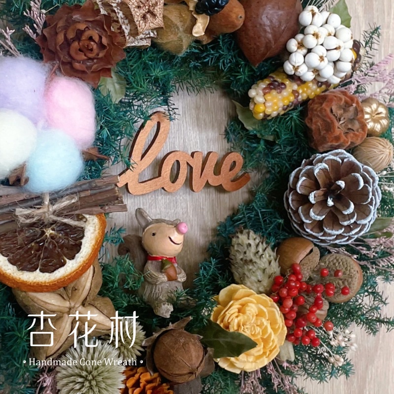 🎄有現貨！叮叮噹花圈～ Zakka小松鼠彩色棉花#聖誕花圈 #永生花種子雷雕 #畢業結婚送禮