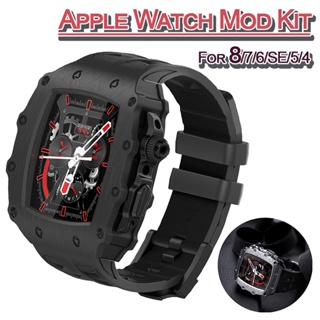 殼膜一件式金屬表框 適用Apple Watch s8 7代 6 5 SE 橡膠錶帶 蘋果手錶 44mm 45mm