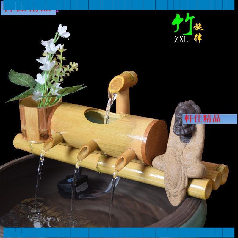 *考拉*優選魚缸竹子流水擺件水池竹筒過濾器裝飾造景竹制流水器循環流水制氧