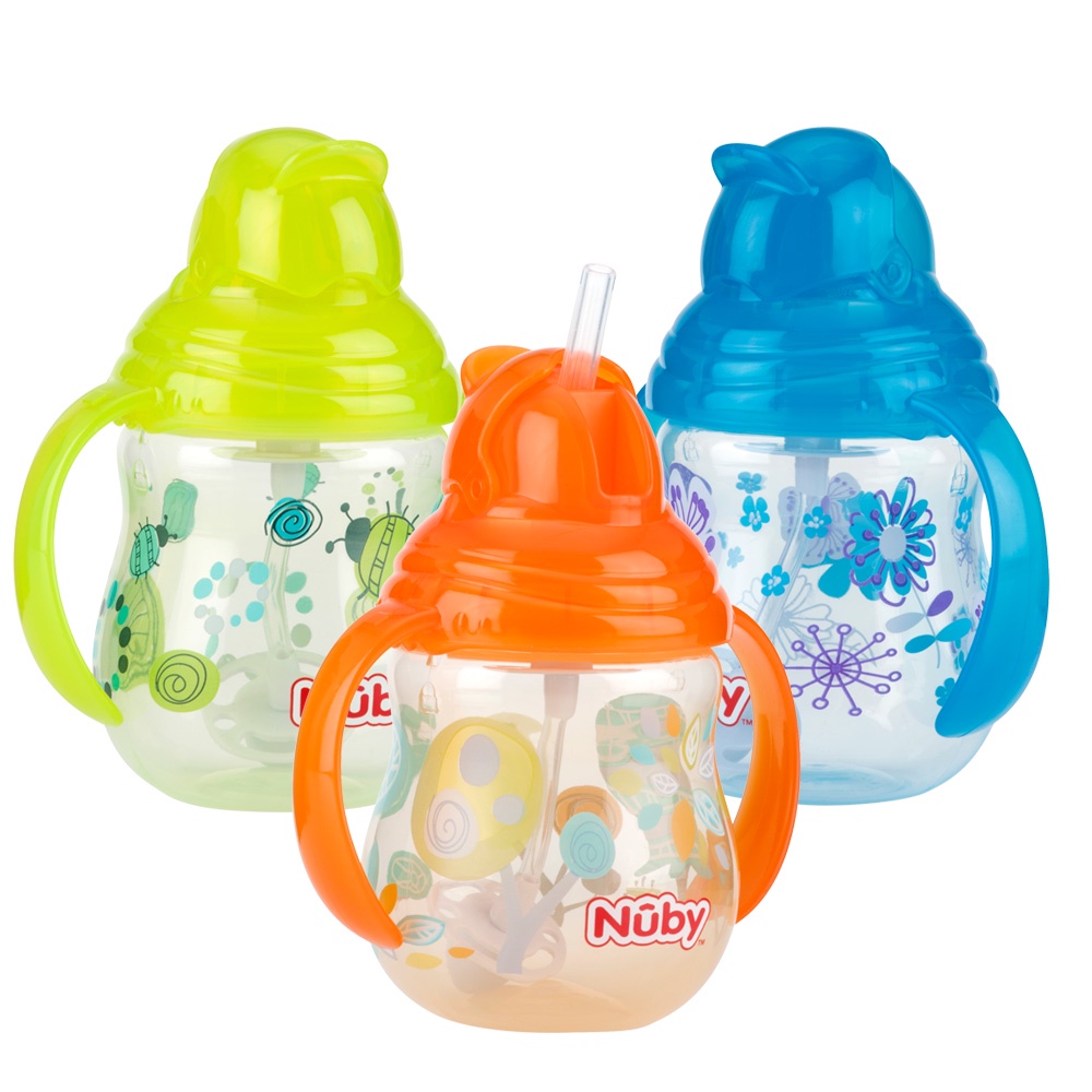 【Nuby】卡拉雙耳彈跳吸管杯(360度吸管)｜吸管配件購買 寶寶學飲杯  防漏水杯