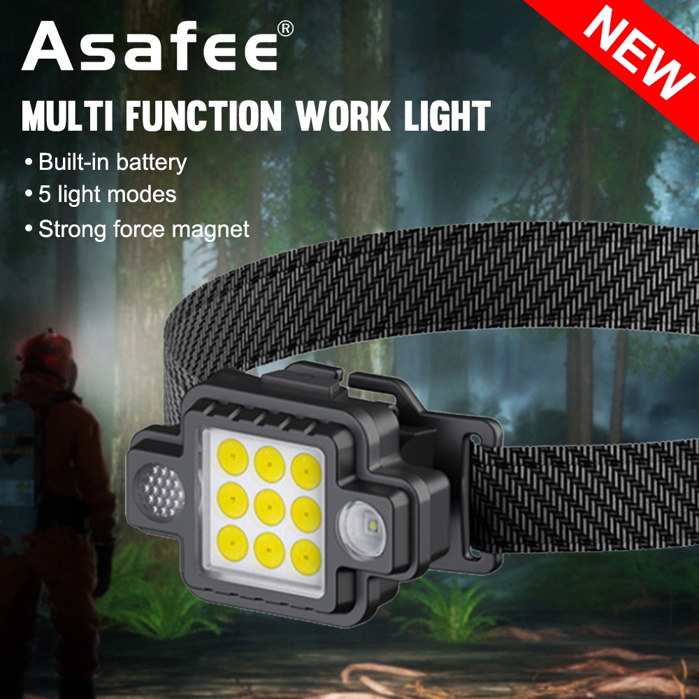 Asafee 300LM 2100 9*LED+XPE+LED(紅+藍)超亮戶外頭燈野營燈5檔按壓開關工作燈內置電池IP