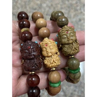 天然綠檀度母手串，黃財神，扎基拉姆，女財神，轉運六字箴言，老山檀，小葉紫檀，綠檀木，手珠，手串，手鏈，珠子約10mm