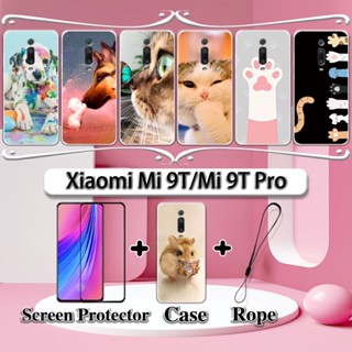 XIAOMI MI 2 合 1 小米 Mi 9T/Mi 9T Pro 手機殼帶鋼化玻璃曲面陶瓷螢幕保護膜貓狗