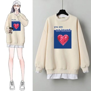 ✨ 針織 衛衣女新款加絨加厚韓版寬松bf慵懶風中長款杏色假兩件上衣潮 寬鬆 大碼 上衣女 ing 日系